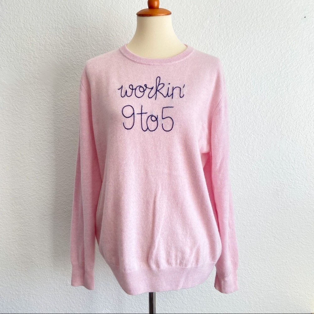 Lingua Franca cashmere sweater workin’ 9 to 5 hand embroidered pink X-Large